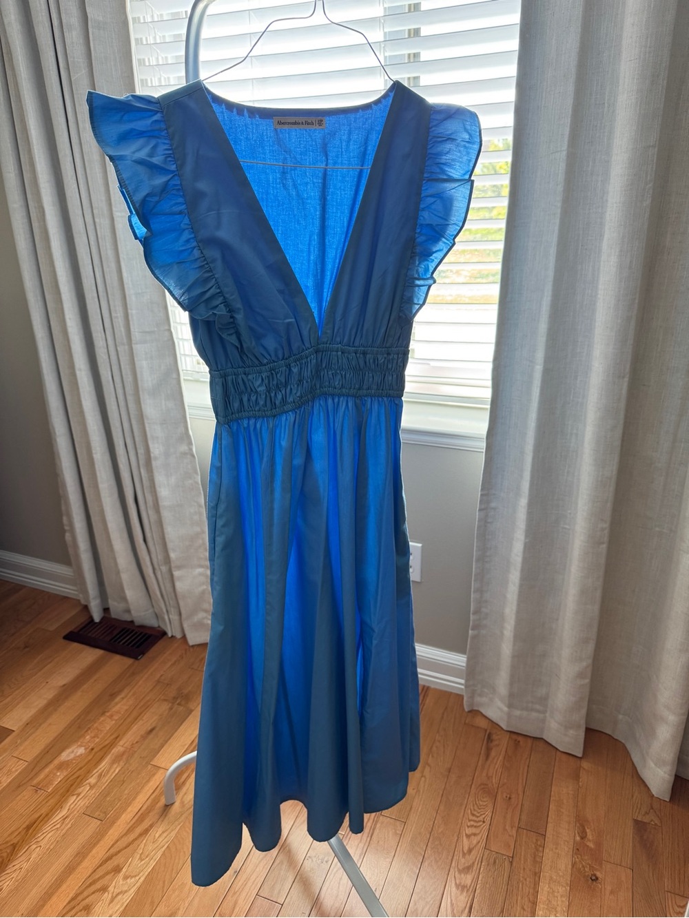 Abercrombie & Fitch Blue Ruffle Sleeve V-Neck Maxi Dress